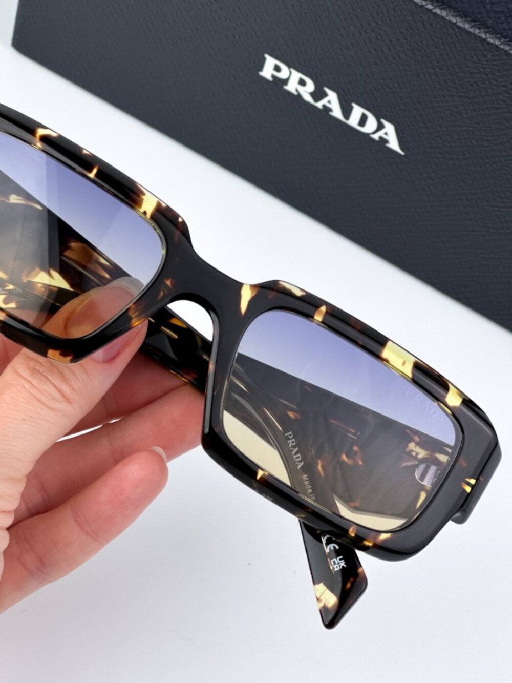 PRADA PR27ZS 16O50E BLACK MALT TORTOISE SQUARE SUNGLASSES